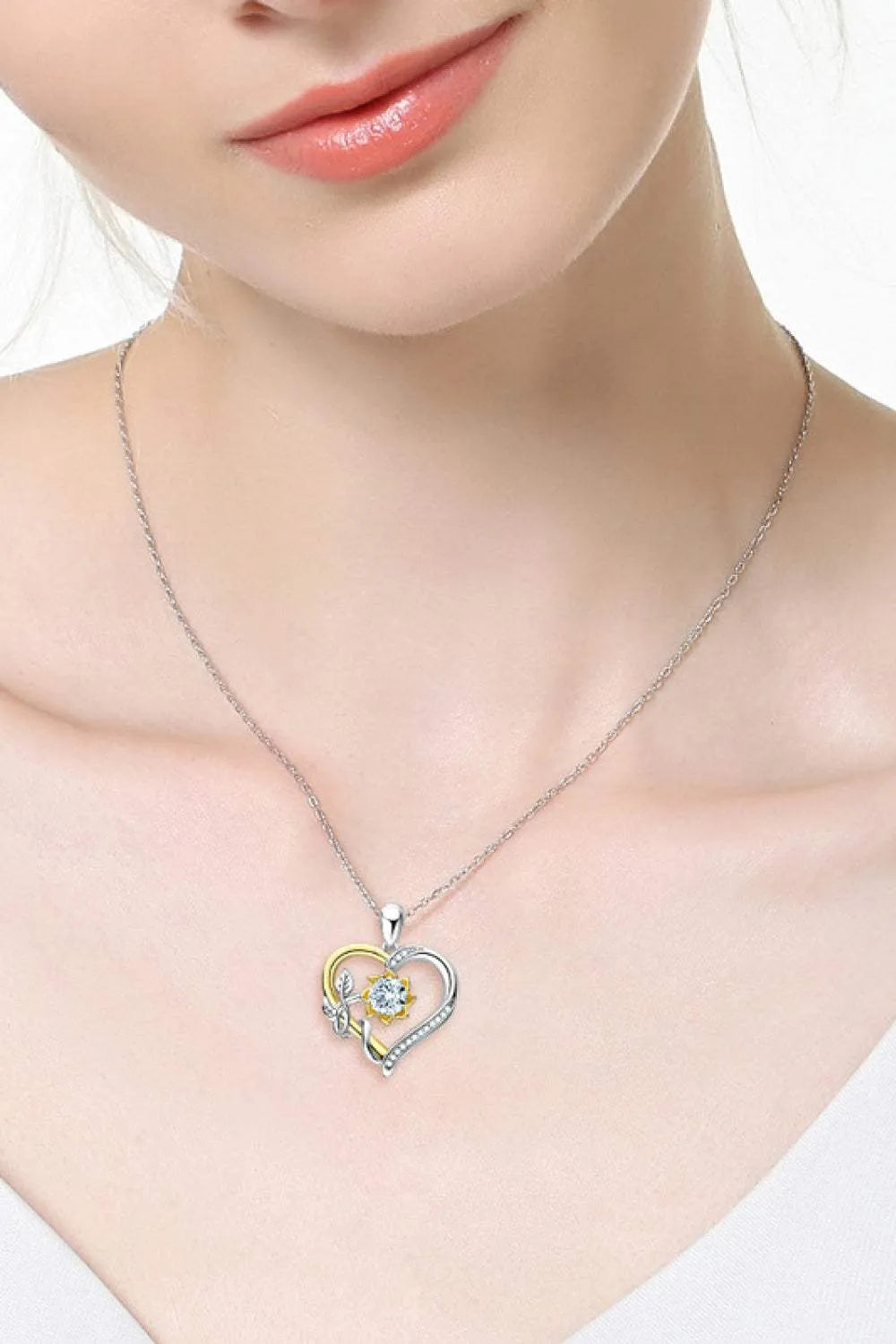 Two-Tone 1 Carat Moissanite Heart Pendant Necklace Heart One Size Moissanite - Tophatter Daily Deals