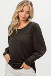 BiBi Round Neck Polka Dot Lantern Sleeve Top Blouses - Tophatter Daily Deals