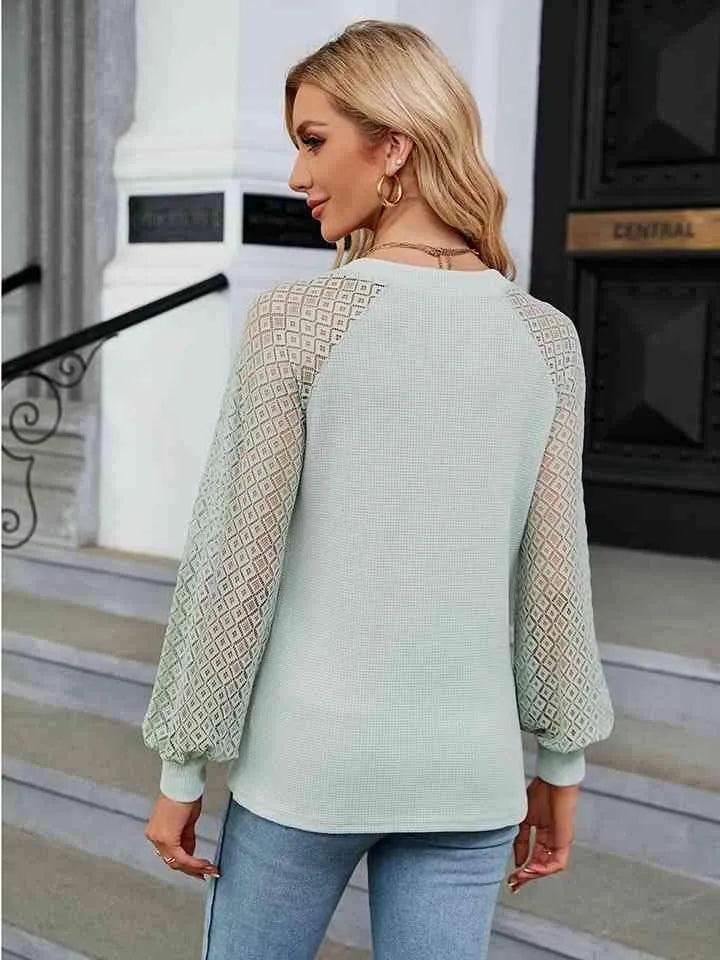 Notched Neck Raglan Sleeve Blouse Blouses - Tophatter Daily Deals