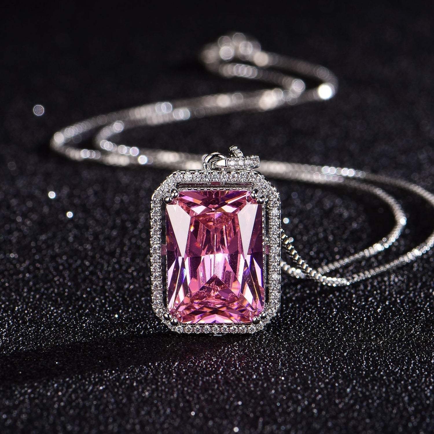 Silver-Plated Zircon Rectangle Pendant Necklace Silver One Size Necklaces - Tophatter Daily Deals