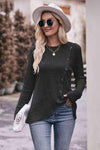 Double Take Ribbed Round Neck Buttoned Long Sleeve Tee Women's T-Shirts - Tophatter Daily Deals