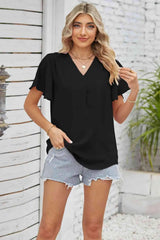 V-Neck Flutter Sleeve Blouse Blouses - Tophatter Daily Deals