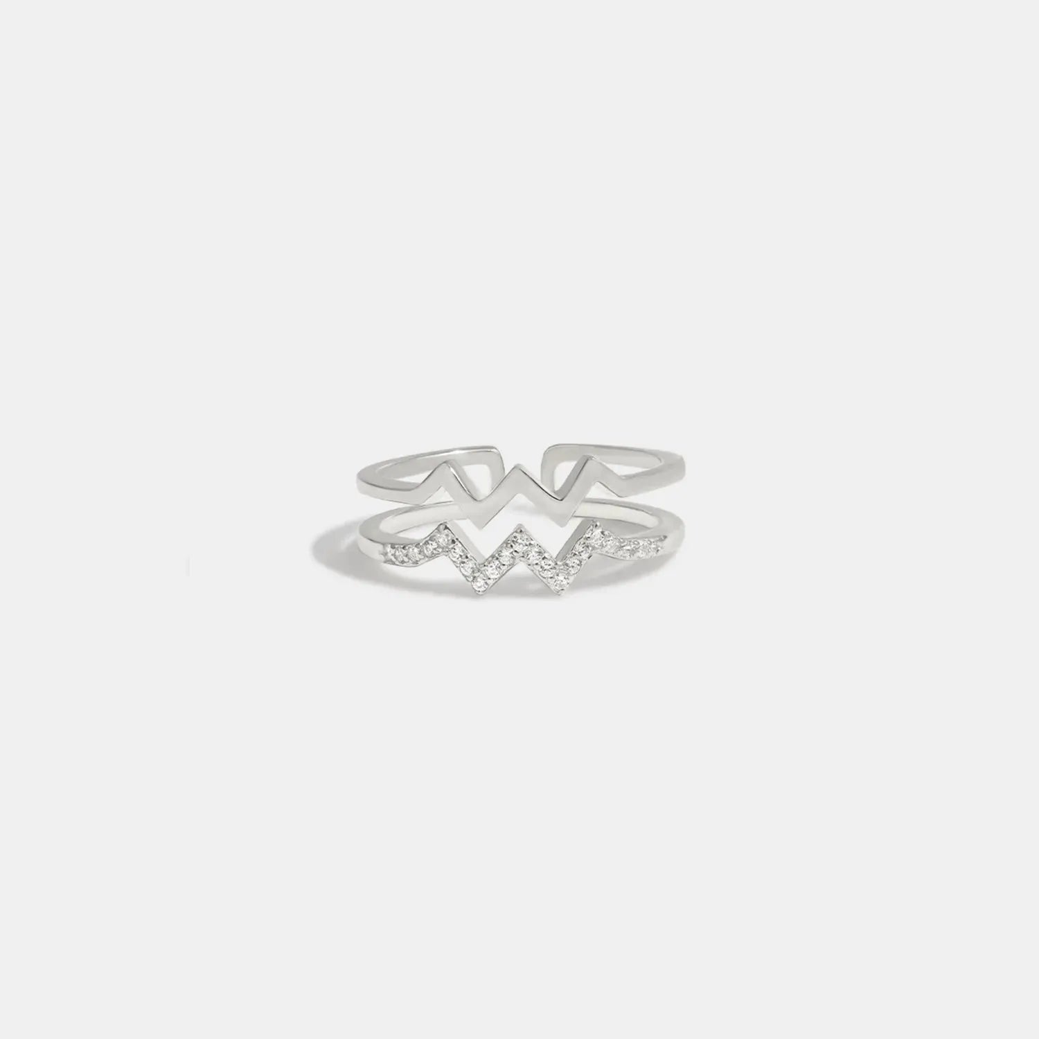 Wave Shape Inlaid Zircon Open Ring Silver Rings - Tophatter Daily Deals