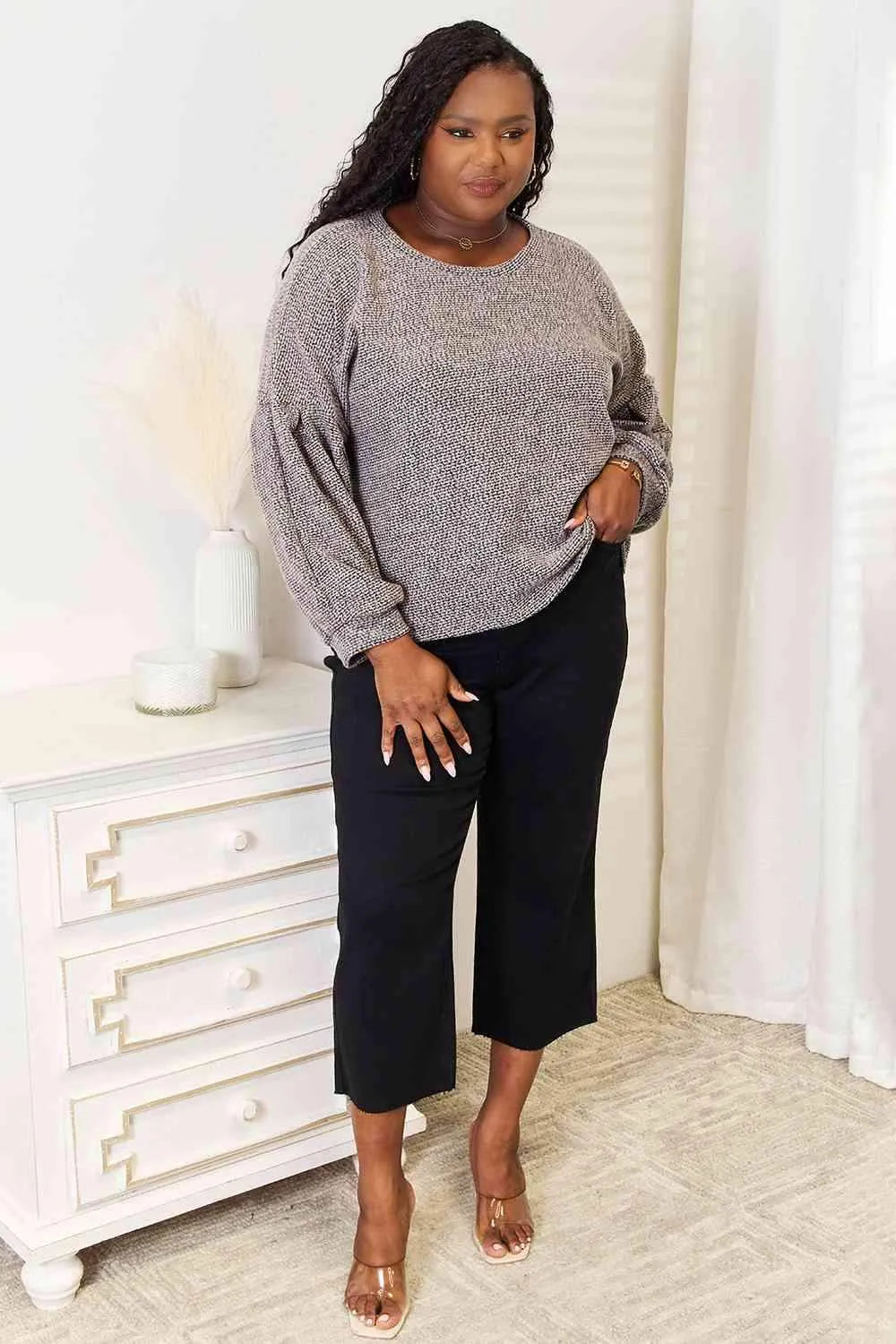 Jade By Jane Full Size Boat Neck Glitter Long Sleeve Top Blouses - Tophatter Daily Deals