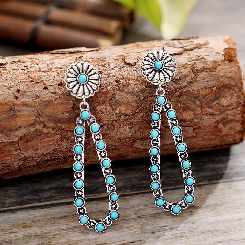 Flower Artificial Turquoise Teardrop Earrings Earrings - Tophatter Daily Deals