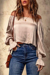 Smocked Flounce Sleeve Off-Shoulder Blouse Khaki Blouses - Tophatter Daily Deals