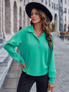 Collared Neck Raglan Sleeve Buttoned Blouse Blouses - Tophatter Daily Deals