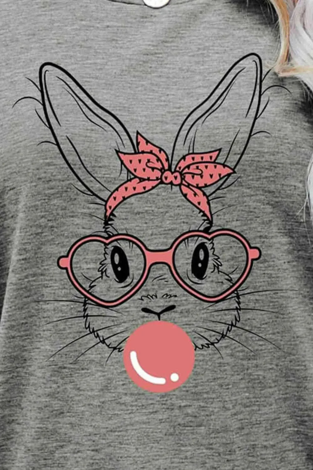 Easter Bunny Graphic Round Neck T-Shirt Women's T-Shirts - Tophatter Daily Deals