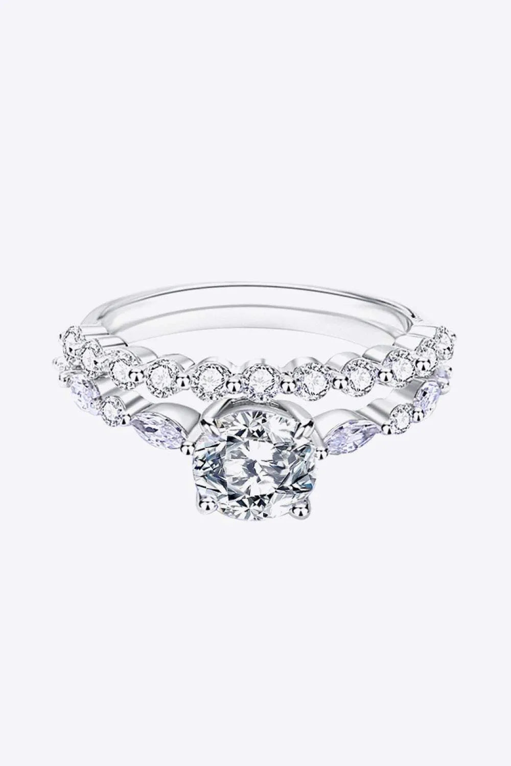 2-Piece Inlaid Moissanite Ring Silver Moissanite - Tophatter Daily Deals