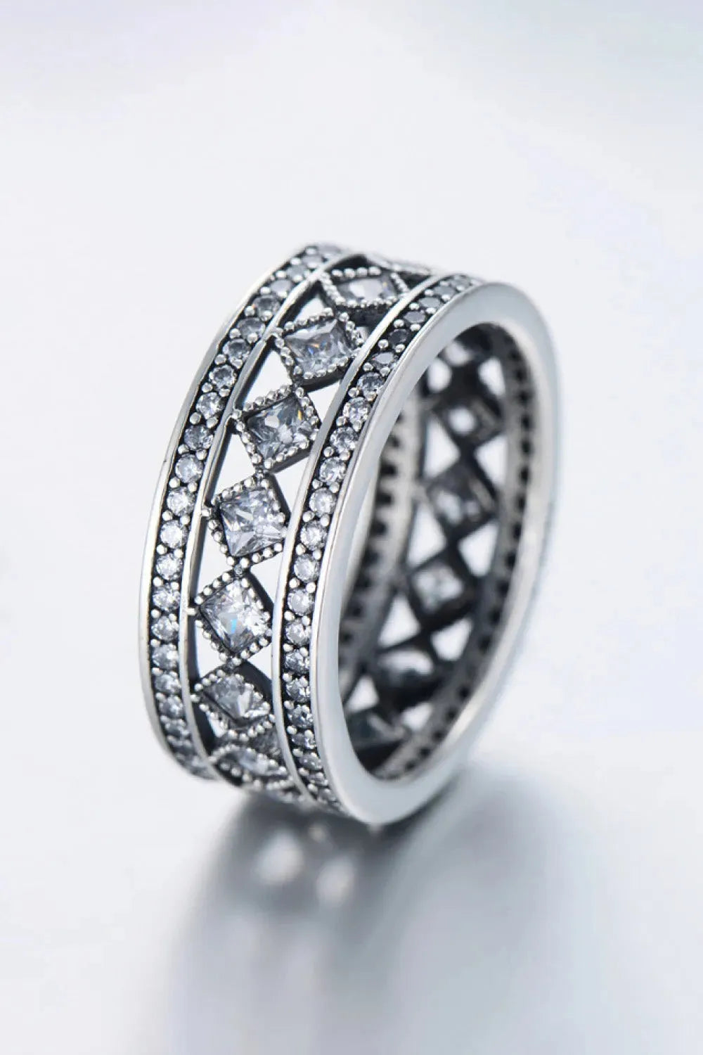 925 Sterling Silver Cutout Cubic Zirconia Ring Rings - Tophatter Daily Deals