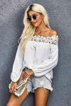 Lace Trim Textured Off-Shoulder Blouse Blouses - Tophatter Daily Deals