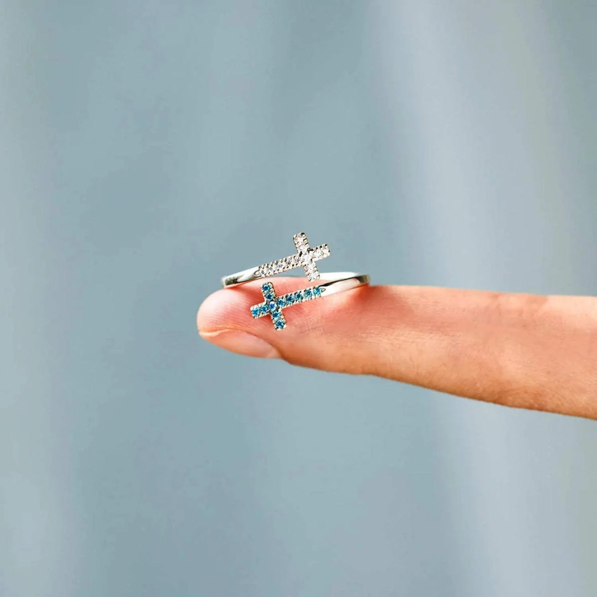 Zircon 925 Sterling Silver Double Cross Bypass Ring Rings - Tophatter Daily Deals