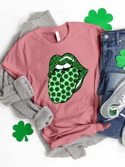 Saint Patrick's Day Round Neck T-Shirt Moonlit Mauve Women's T-Shirts - Tophatter Daily Deals