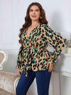 Plus Size Printed Tie Waist Flounce Sleeve Blouse Multicolor Blouses - Tophatter Daily Deals