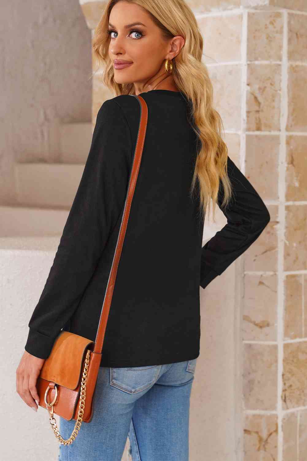 Round Neck Long Sleeve Top Women's T-Shirts - Tophatter Daily Deals