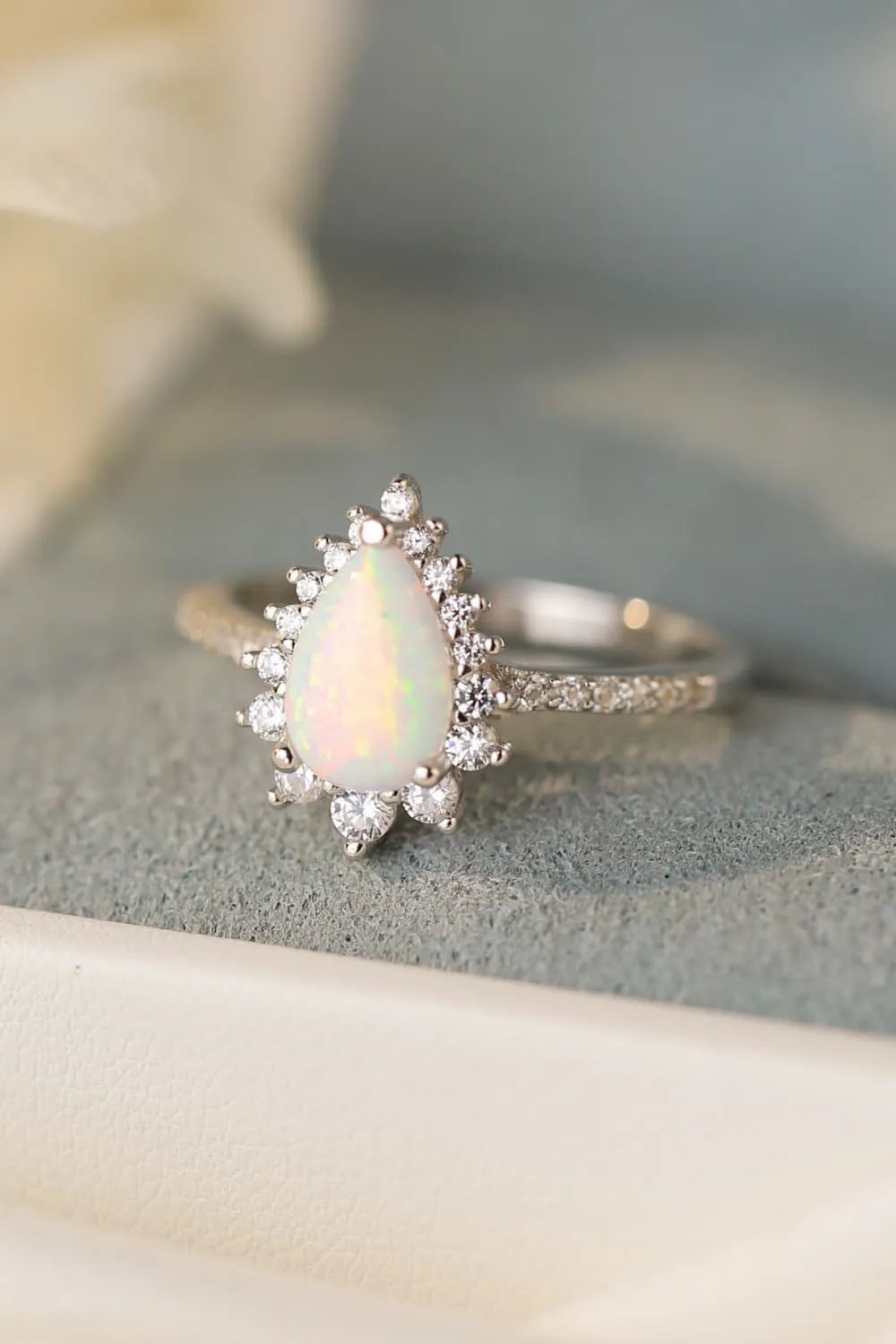 Platinum-Plated Opal Pear Shape Ring Silver Opal - Tophatter Daily Deals