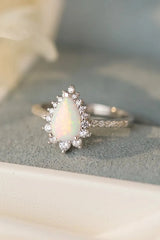Platinum-Plated Opal Pear Shape Ring Silver Opal - Tophatter Daily Deals