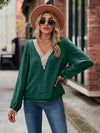 Swiss Dot V-Neck Long Sleeve Blouse Green Blouses - Tophatter Daily Deals