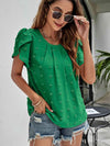 Swiss Dot Round Neck Petal Sleeve Top Blouses - Tophatter Daily Deals