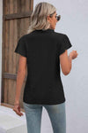 Eyelet Notched Neck Flutter Sleeve Top Women's T-Shirts - Tophatter Daily Deals