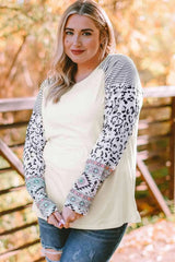 Plus Size Mixed Print Raglan Sleeve Round Neck Top Blouses - Tophatter Daily Deals