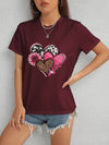 Heart Round Neck Short Sleeve T-Shirt Wine Women's T-Shirts - Tophatter Daily Deals