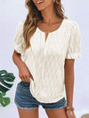 Ruffled Notched Short Sleeve T-Shirt Ivory Women's T-Shirts - Tophatter Daily Deals