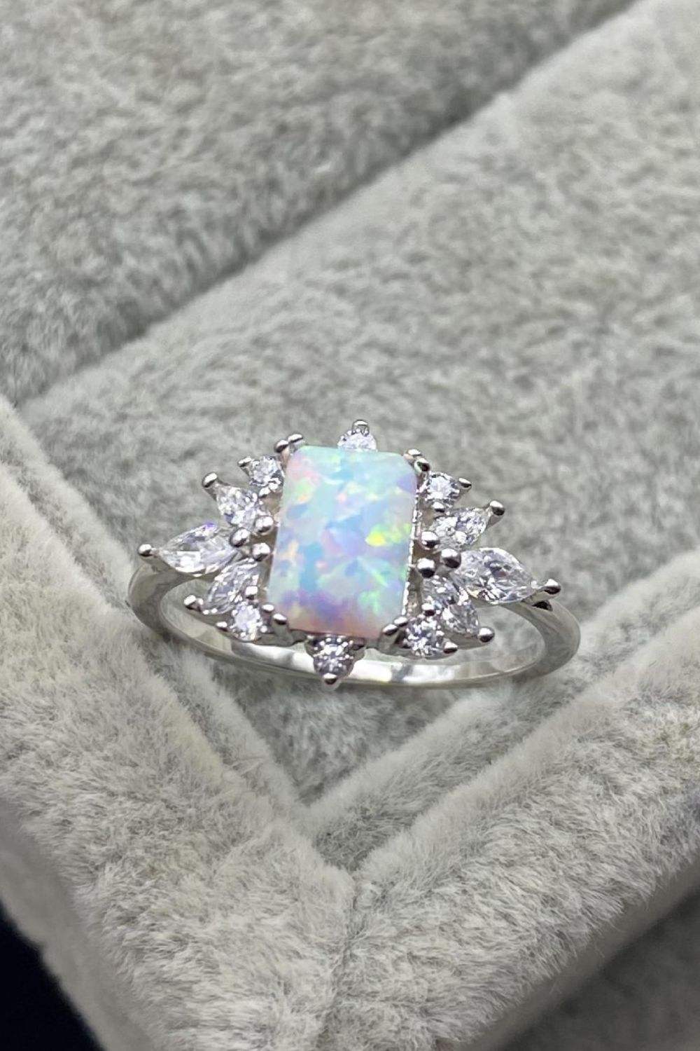 925 Sterling Silver Zircon and Opal Ring Opal - Tophatter Daily Deals