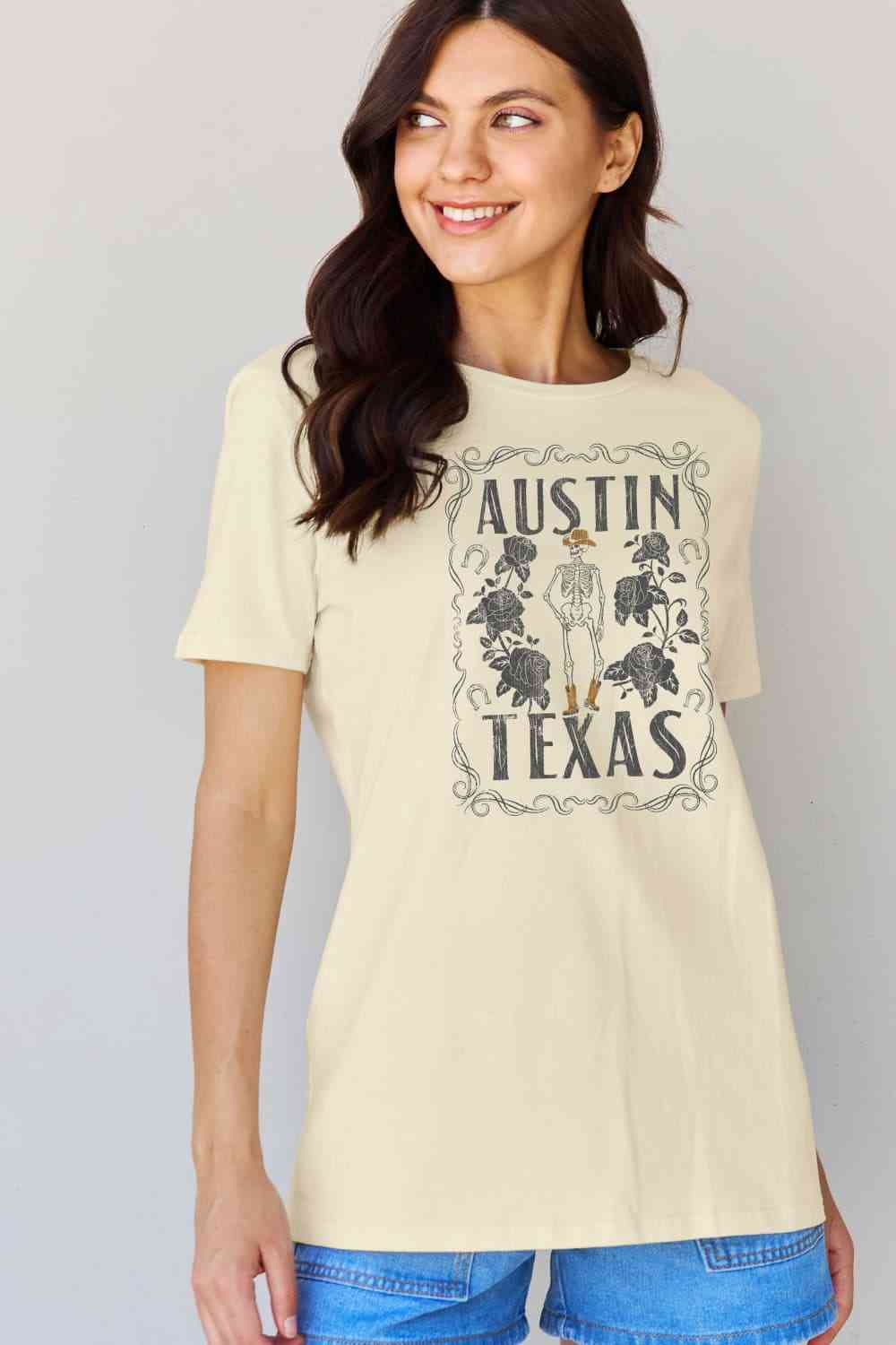 Simply Love Full Size AUSTIN TEXAS Graphic Cotton T-Shirt Women's T-Shirts - Tophatter Daily Deals