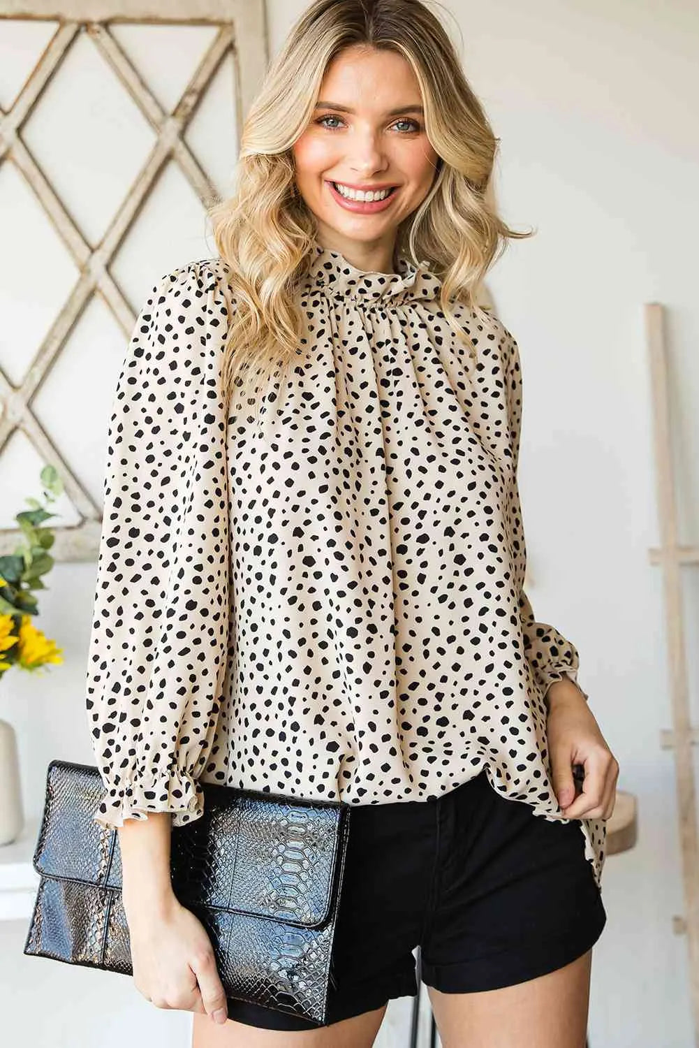 Animal Print Ruffle Collar Flounce Sleeve Blouse Blouses - Tophatter Daily Deals