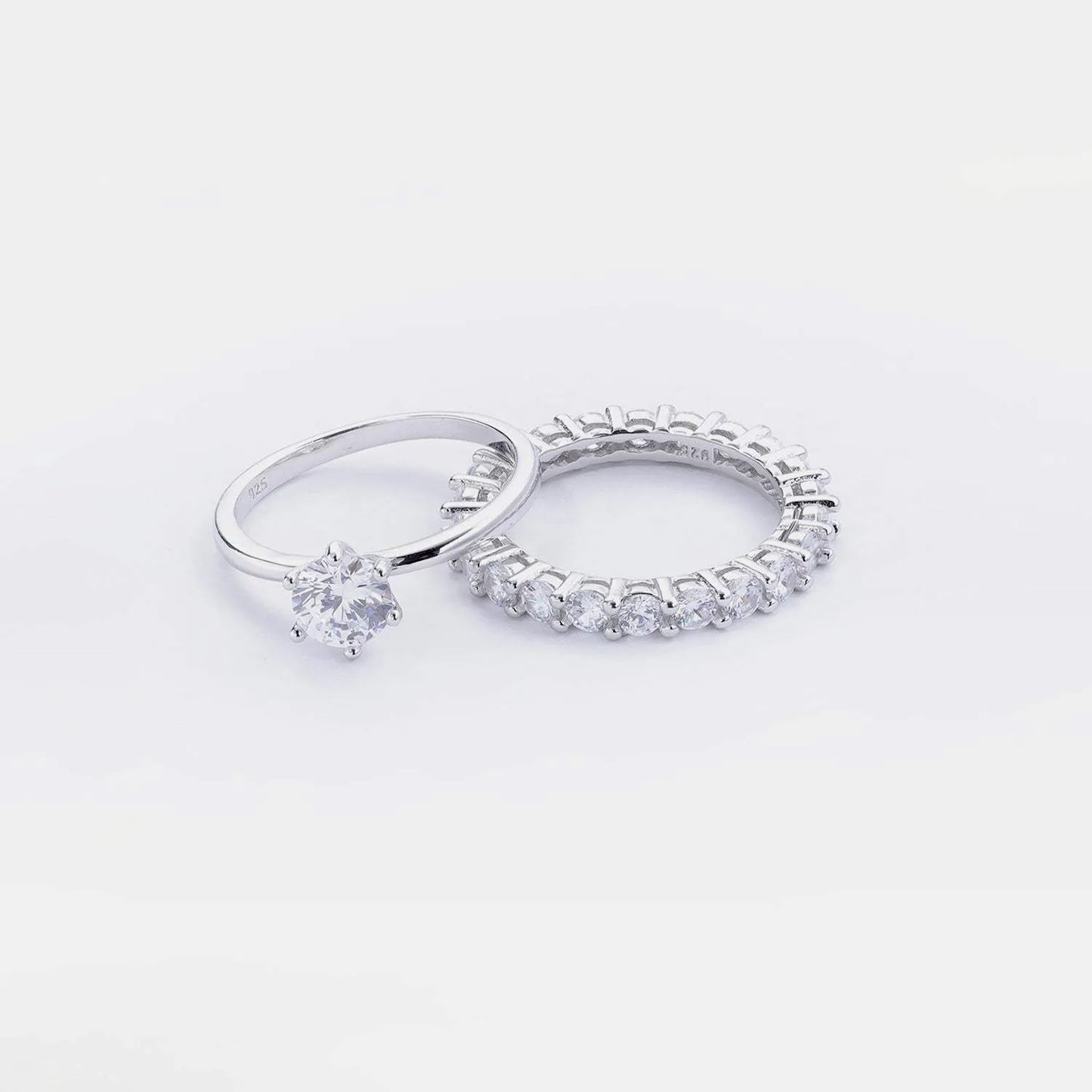 2 Piece Zircon 925 Sterling Silver Ring Rings - Tophatter Daily Deals