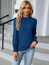 Round Neck Flounce Sleeve Blouse Dusty Blue Women's T-Shirts - Tophatter Daily Deals