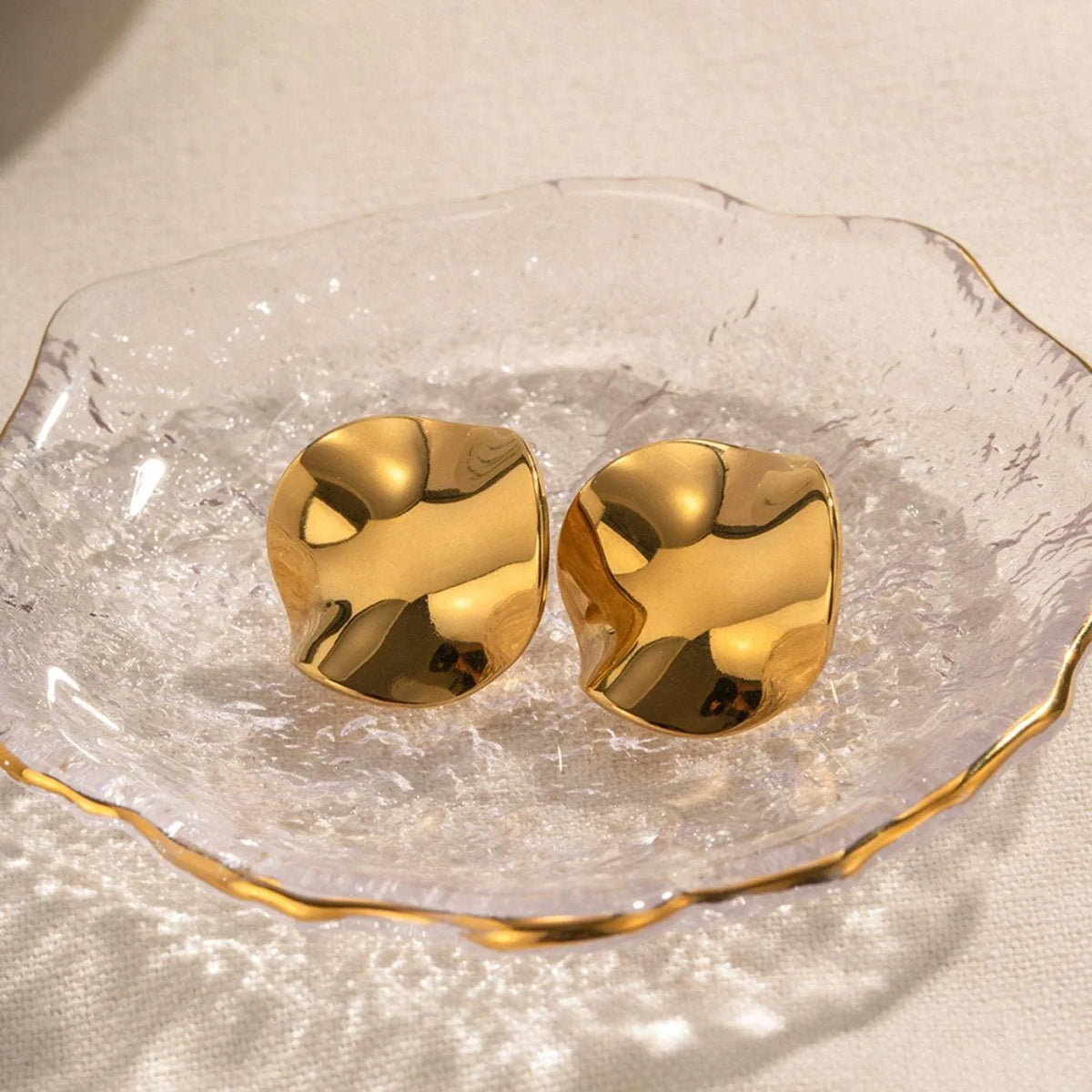 Geometric Pleated 18K Gold-Plated Stud Earrings Earrings - Tophatter Daily Deals
