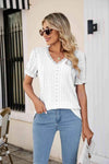 Eyelet Flounce Sleeve Scalloped V-Neck Top White Blouses - Tophatter Daily Deals