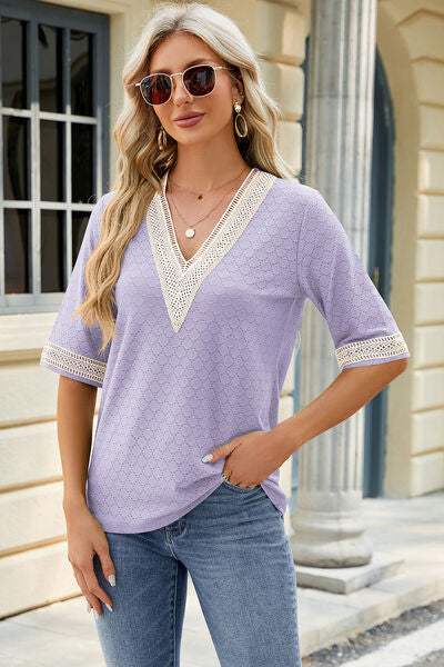 V-Neck Half Sleeve T-Shirt Lavender Women's T-Shirts - Tophatter Daily Deals