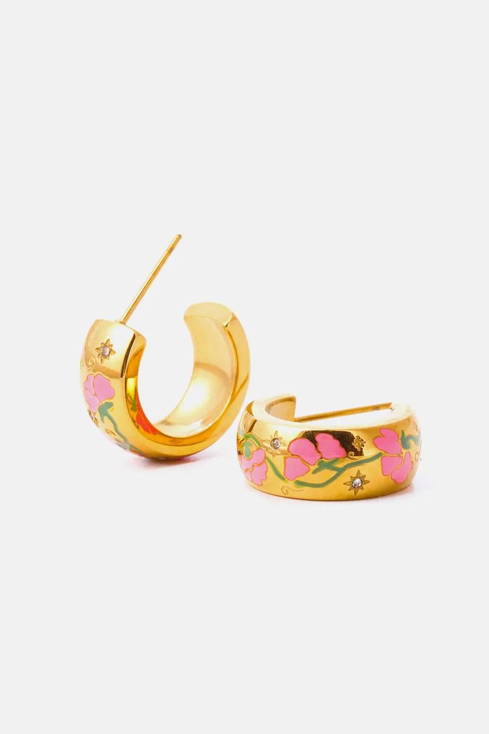 Stainless Steel 18K Gold Plated Ring Shape C-Hoop Earrings Carnation Pink One Size Earrings - Tophatter Daily Deals