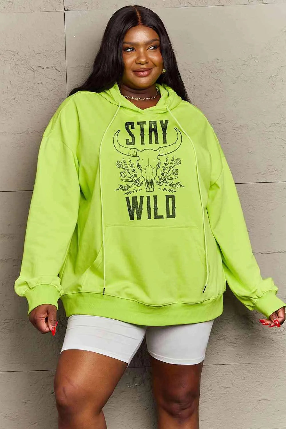 Simply Love Simply Love Full Size STAY WILD Graphic Hoodie Lime - Tophatter Daily Deals
