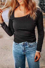 Asymmetrical Neck Long Sleeve Top Blouses - Tophatter Daily Deals