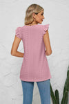 Smocked Round Neck Eyelet Top Blouses - Tophatter Daily Deals