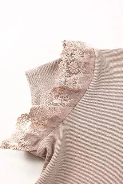 Lace Detail Round Neck Cap Sleeve T-Shirt Women's T-Shirts - Tophatter Daily Deals