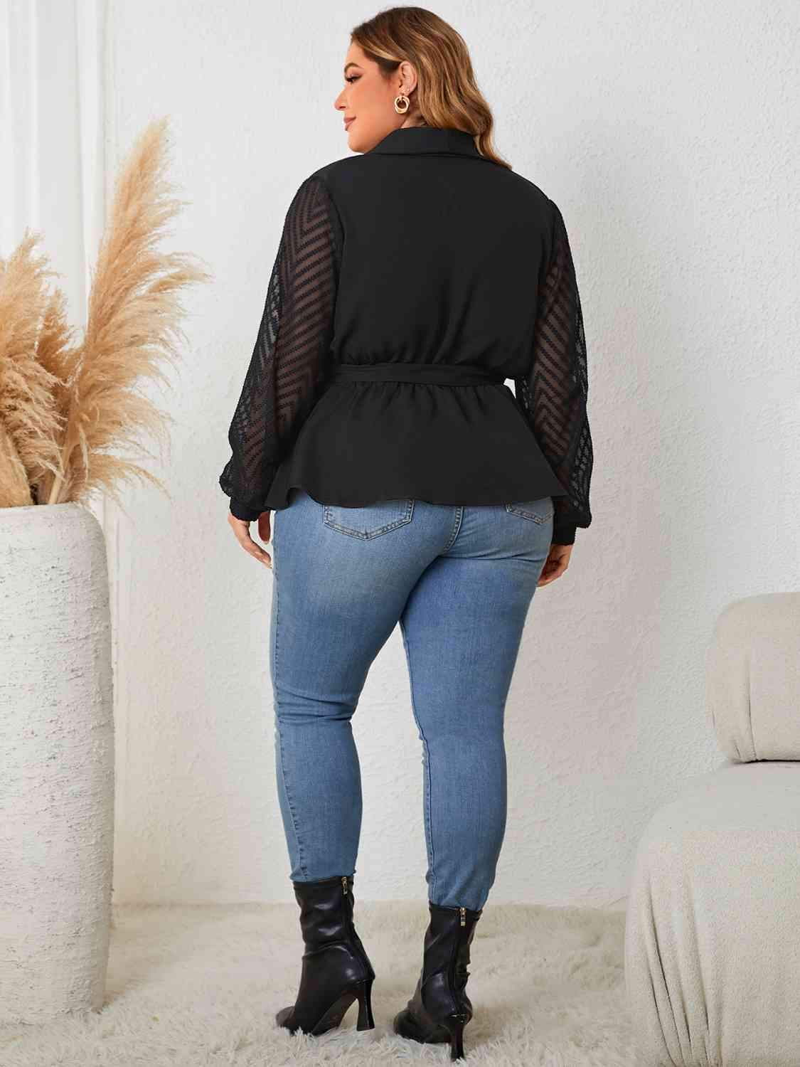 Plus Size Tie Waist Long Sleeve Blouse Blouses - Tophatter Daily Deals