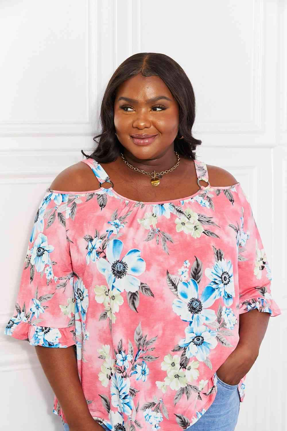 Sew In Love Full Size Fresh Take Floral Cold-Shoulder Top Blouses - Tophatter Daily Deals