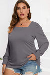 Plus Size Square Neck Lantern Sleeve T-Shirt Women's T-Shirts - Tophatter Daily Deals