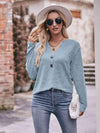 Double Take Buttoned Notched Neck Long Sleeve Top Blouses - Tophatter Daily Deals