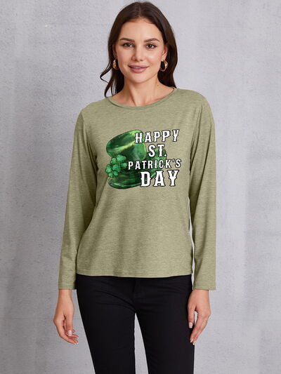 HAPPY ST. PATRICK'S DAY Round Neck T-Shirt Sage Women's T-Shirts - Tophatter Daily Deals