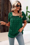 Swiss Dot Puff Sleeve Square Neck Blouse Teal Blouses - Tophatter Daily Deals