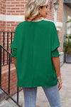 Round Neck Smocked Lantern Sleeve Blouse Blouses - Tophatter Daily Deals