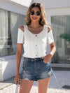 Decorative Button Round Neck Cold Shoulder T-Shirt White Women's T-Shirts - Tophatter Daily Deals