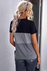 Color Block Side Slit Round Neck T-Shirt Women's T-Shirts - Tophatter Daily Deals