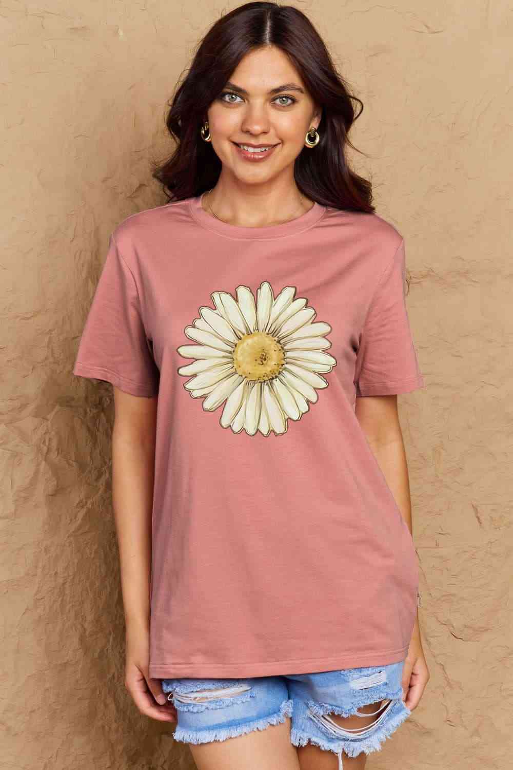 Simply Love Full Size FLOWER Graphic Cotton Tee Women's T-Shirts - Tophatter Daily Deals